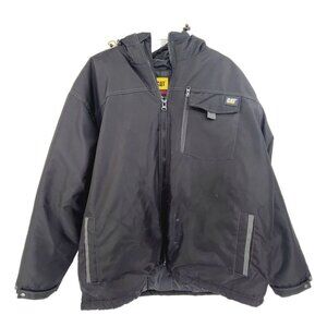 CAT Men's Zip Up Heavy Hooded Coat Black Size 2XL